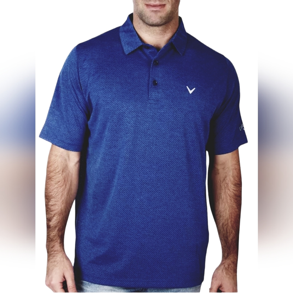 Callaway Opti-dri Royal Blue w Black Check Collared Shortsleeve  Golf Shirt